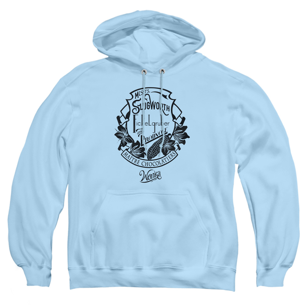 WBM10082-AFTH-2 Willy Wonka & The Chocolate Factory Master Chocolatiers Adult Pullover Hoodie, Light Blue - Medium