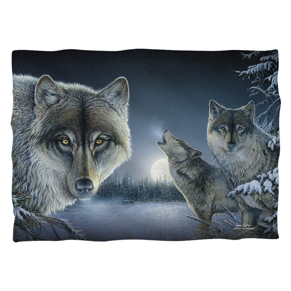 WW384FB-PLO1-0 20 x 28 in. Wild Wings Midnight Wolves 2 Front & Back Print Pillow Case, White
