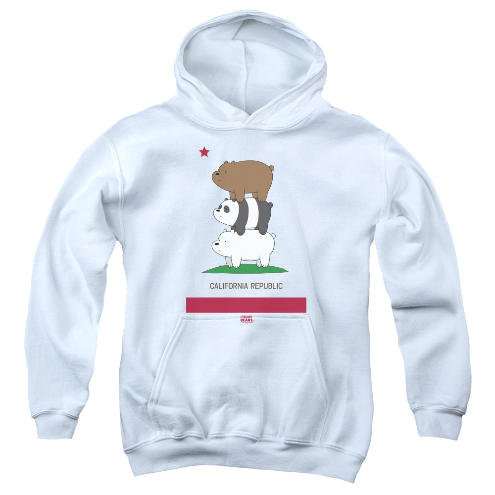 CN527-YFTH-2 We Bare Bears Cali Stack Youth Hooded Sweatshirt, White - Medium