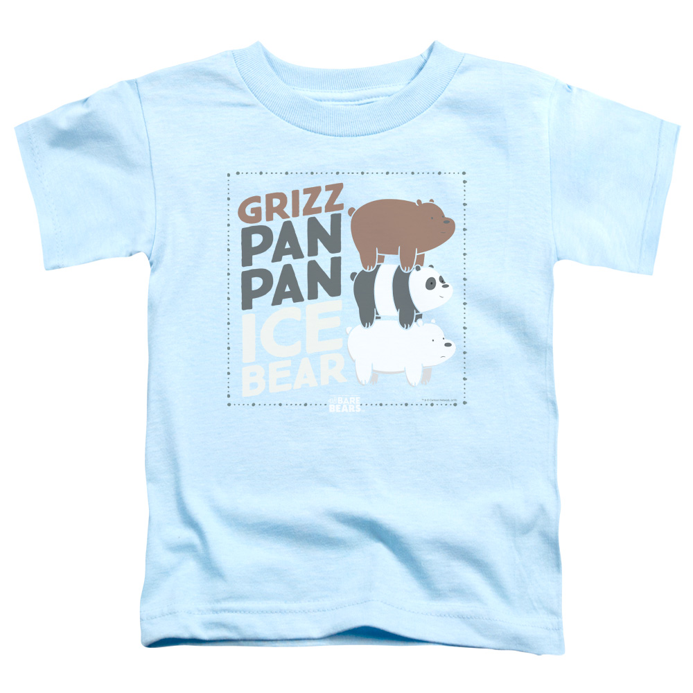 CN721-TT-2 We Bare Bears Grizz Pan Pan Ice Bear Toddler Short Sleeve T-Shirt, Light Blue - Medium 3T