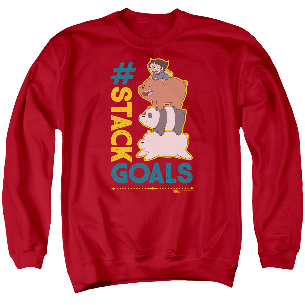 CN724-AS-6 We Bare Bears Stack Goals Adult Crewneck Sweatshirt, Red - 3X