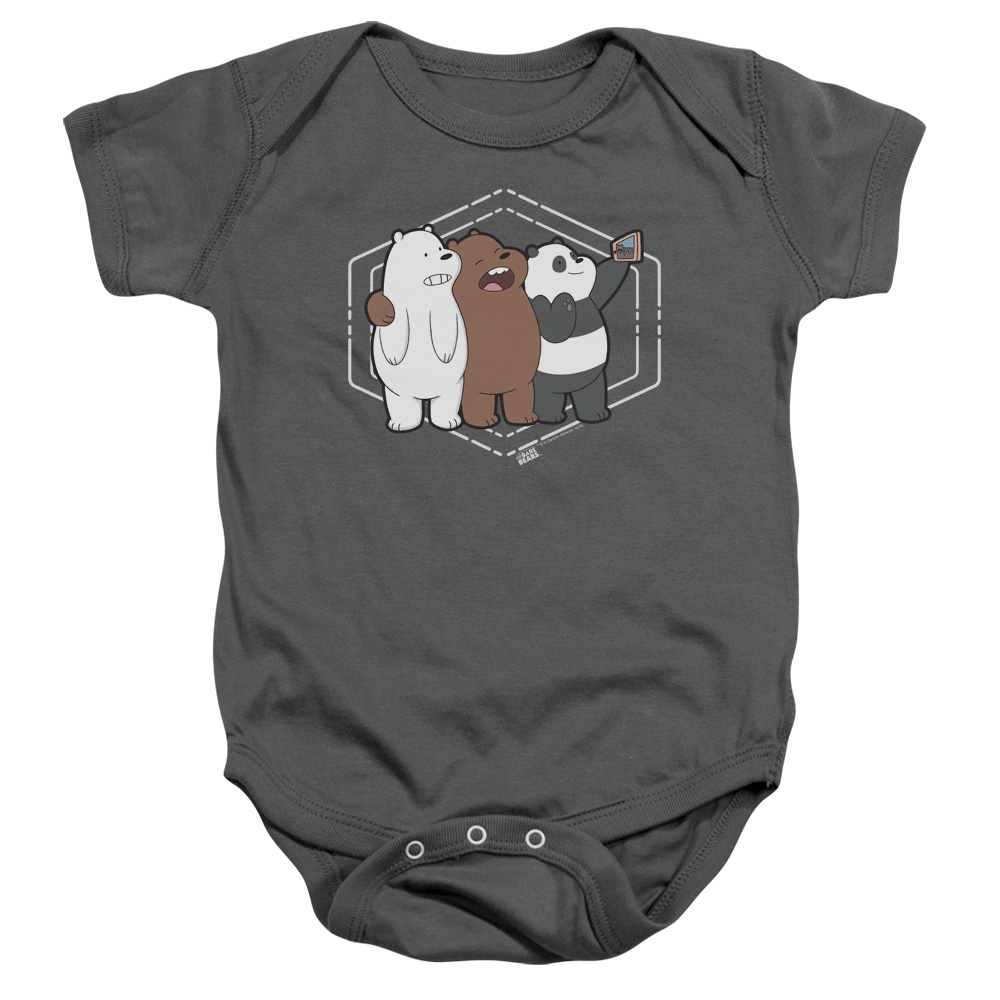 CN725-SS-1 We Bare Bears Selfie Infant Snapsuit, Charcoal - Small - 6 Month