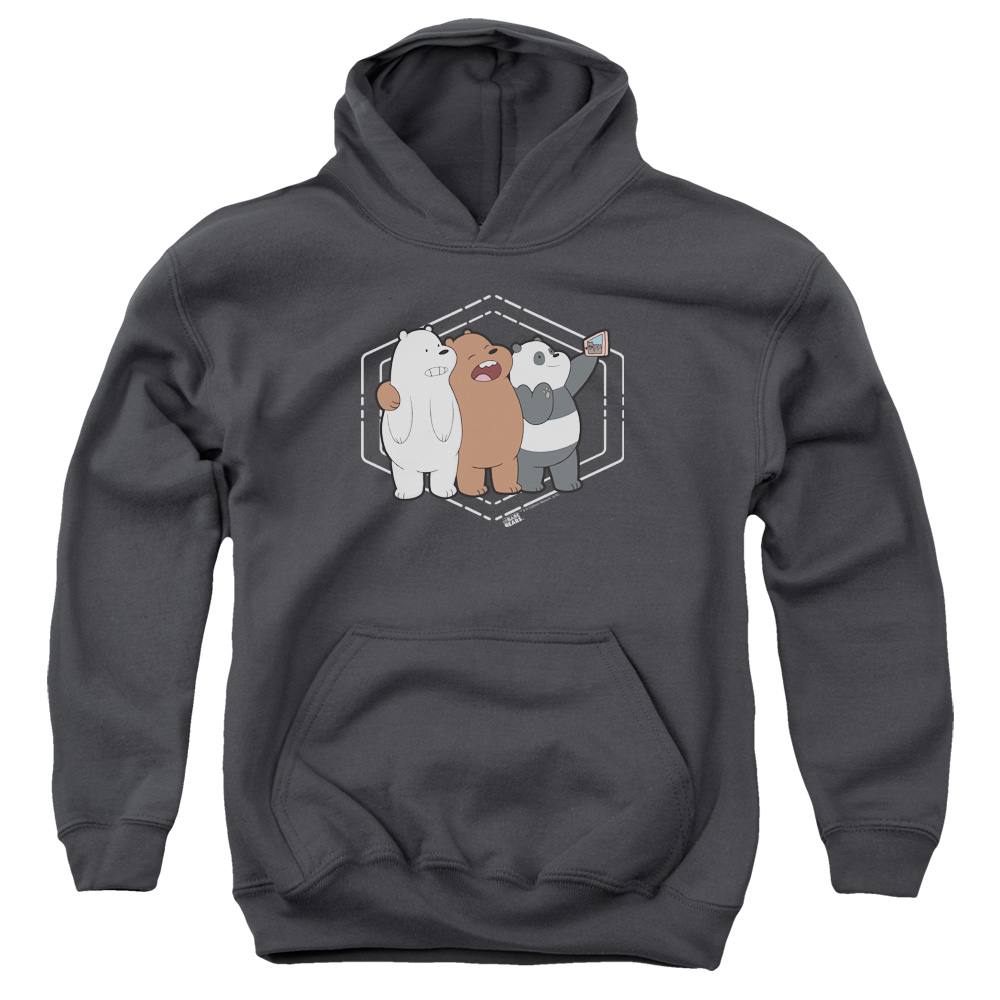 CN725-YFTH-2 We Bare Bears Selfie Youth Hooded Sweatshirt, Charcoal - Medium