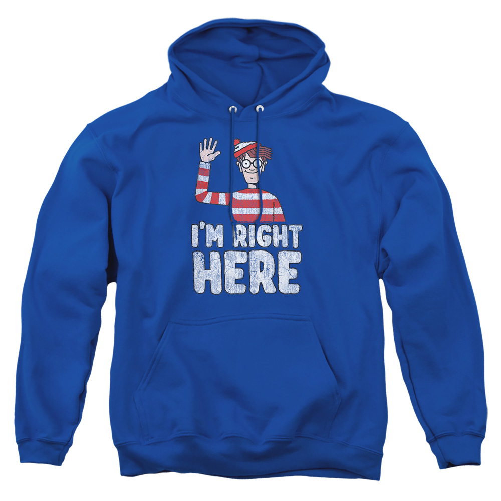 DRM358-AFTH-4 Wheres Waldo Im Right Here Adult Pullover Hoodie, Royal - Extra Large