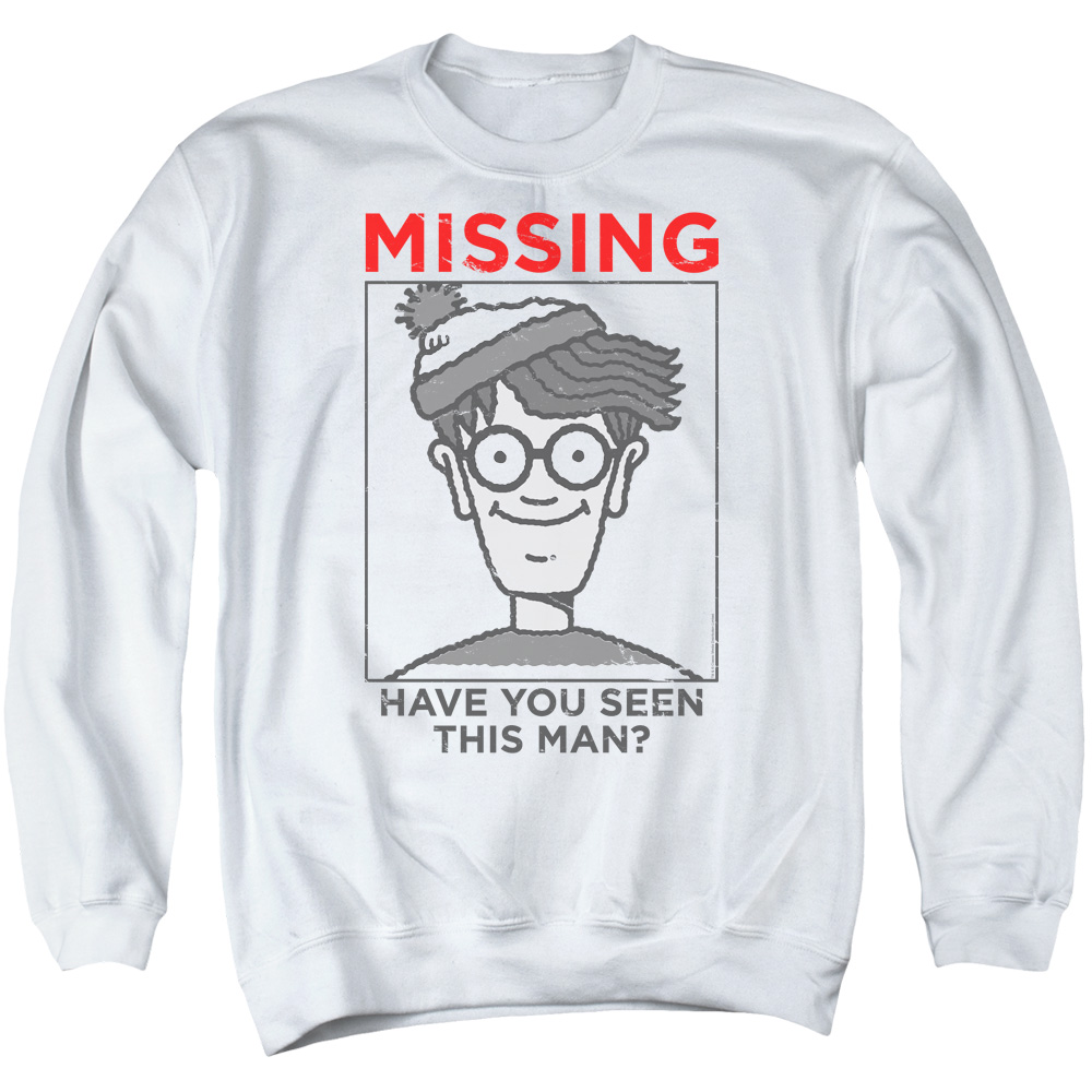DRM363-AS-5 Wheres Waldo Missing Adult Crewneck Sweatshirt, White - 2X