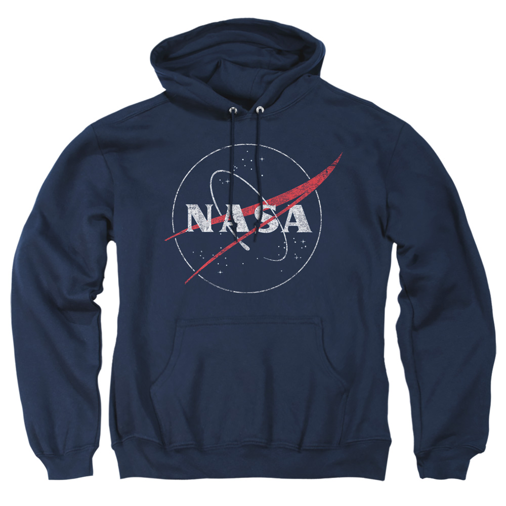 NASA111-AFTH-5 NASA Distressed Logo Adult Pullover Hoodie, Navy - 2X