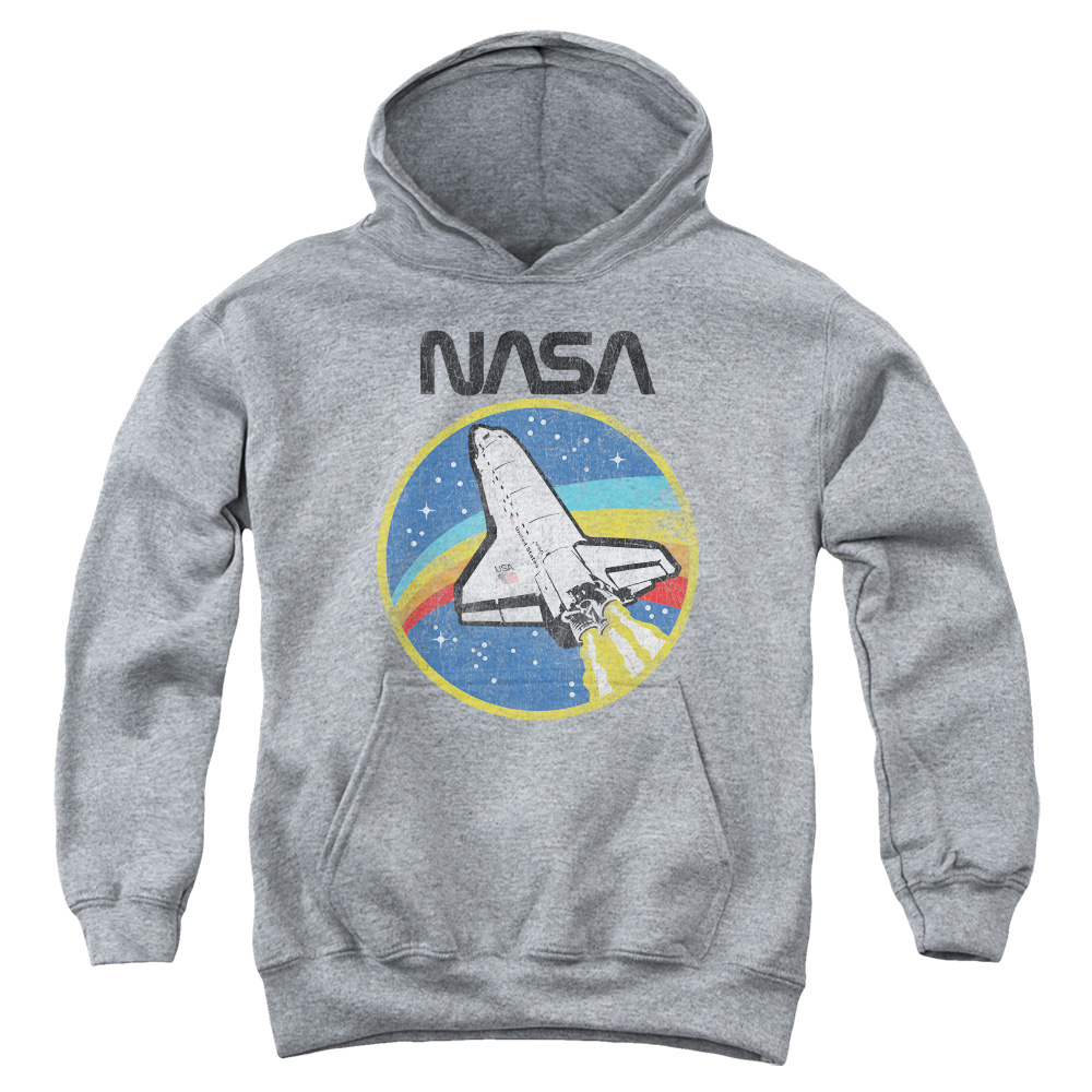 NASA109-YFTH-3 NASA Shuttle Youth Hooded Sweatshirt, Athletic Heather - Large