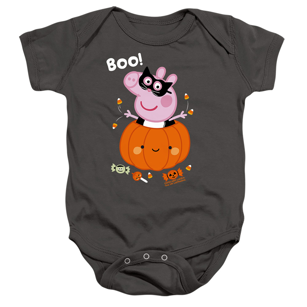 HBRO1464-SS-2 Peppa Pig Pumpkin Infant Snapsuit, Charcoal - Medium - 12 Month