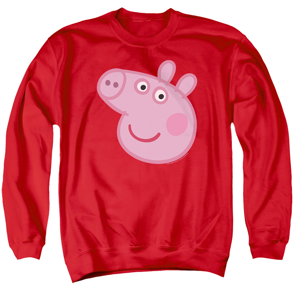 HBRO1448-AS-2 Peppa Pig Face Adult Crewneck Sweatshirt, Red - Medium