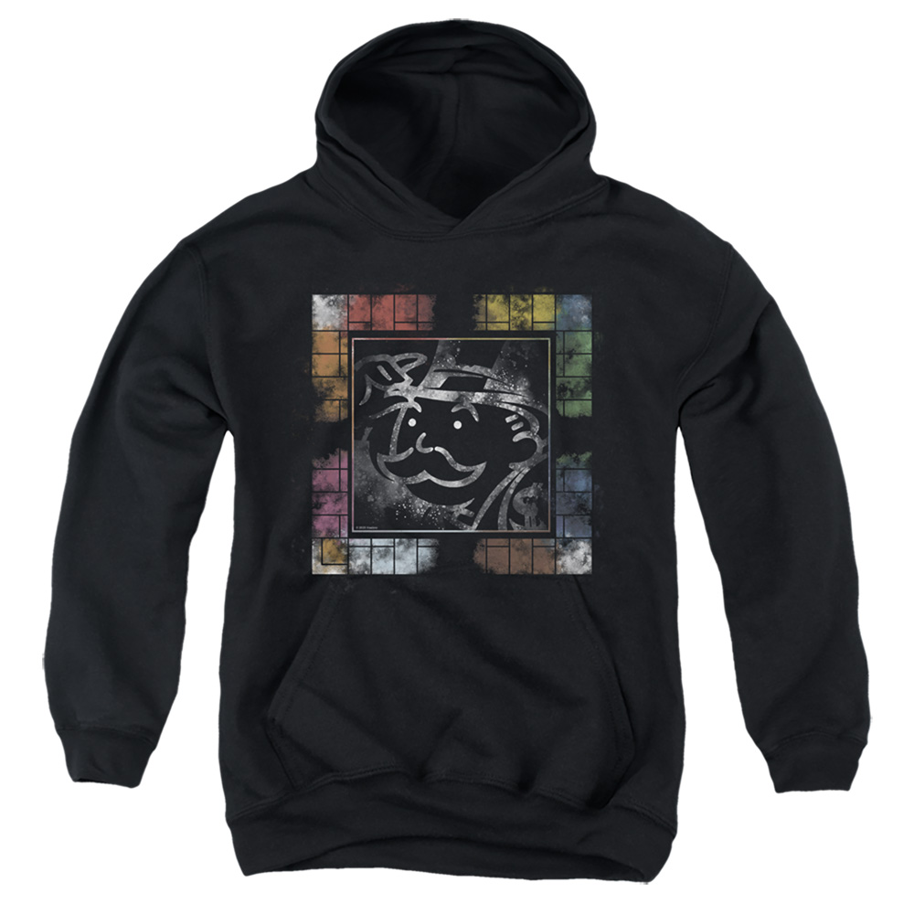 HBRO409-YFTH-4 Monopoly Dusty Game Board No Logo Youth Hooded Sweatshirt, Black - Extra Large