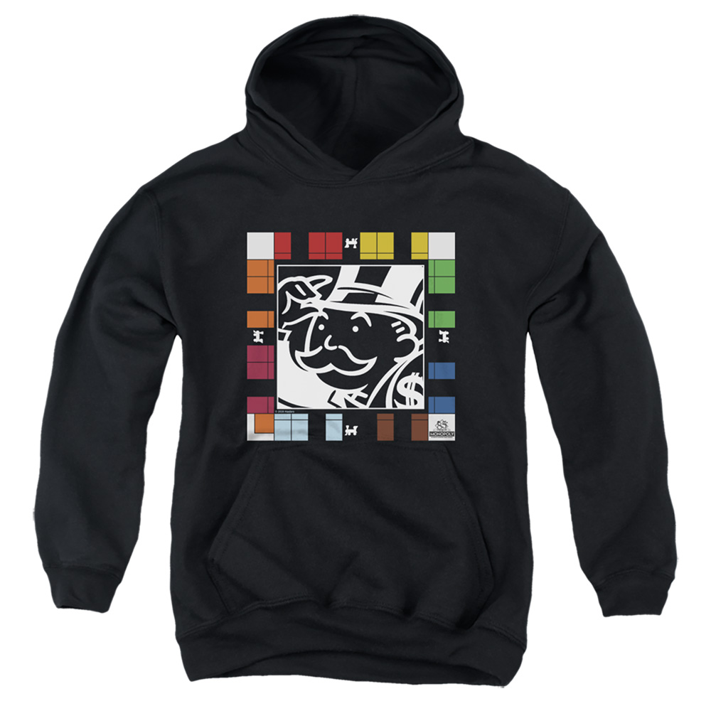 HBRO450-YFTH-2 Monopoly Game Board Youth Hooded Sweatshirt, Black - Medium