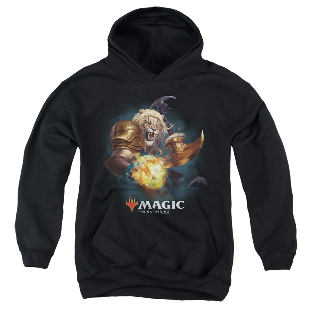 HBRO652-YFTH-2 Magic The Gathering Ajani Youth Hooded Sweatshirt, Black - Medium
