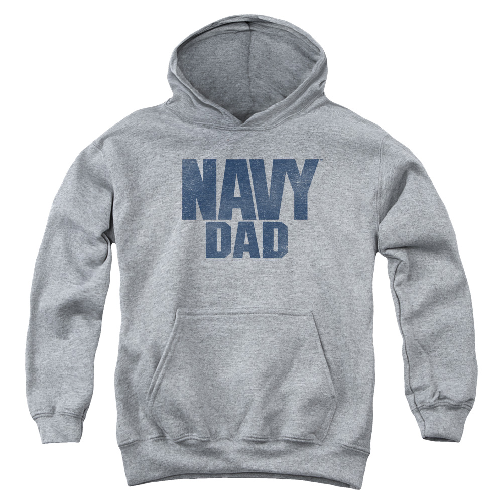NA108L-YFTH-4 Navy Dad Youth Hooded Sweatshirt, Athletic Heather - Extra Large