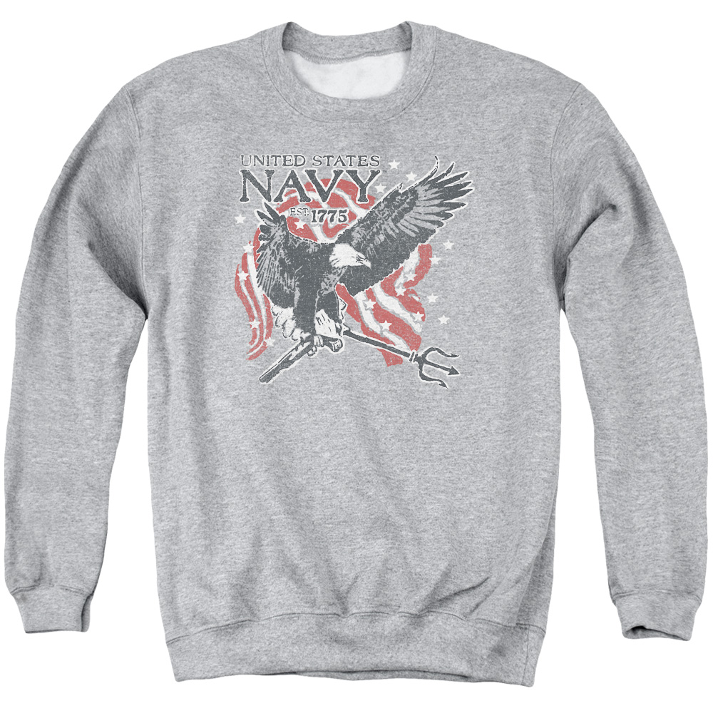 NA100-AS-2 Navy Trident Adult Crewneck Sweatshirt, Athletic Heather - Medium