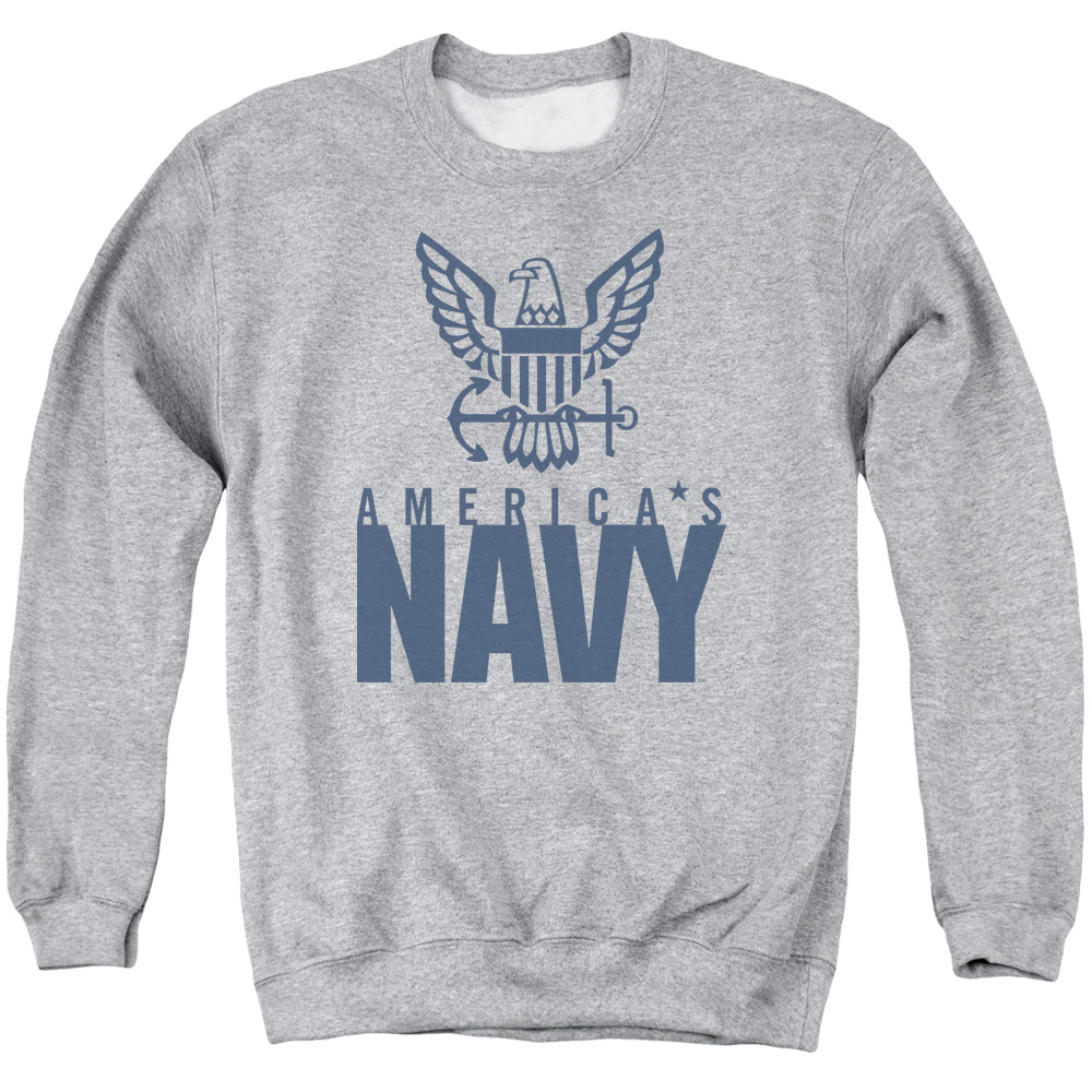 NA103-AS-2 Navy Eagle Logo Adult Crewneck Sweatshirt, Athletic Heather - Medium