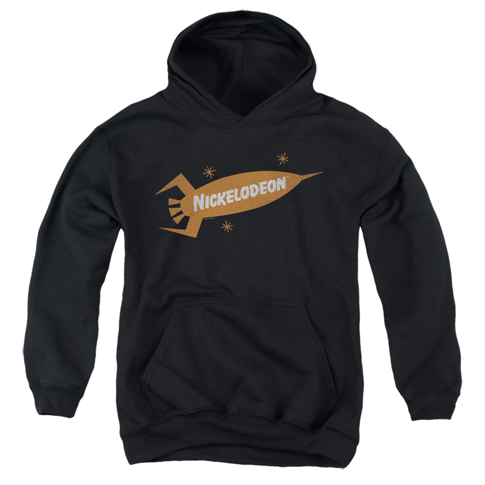NICK697-YFTH-1 Nickelodeon Brand Nick Retro Rocket Logo Youth Hooded Sweatshirt, Black - Small