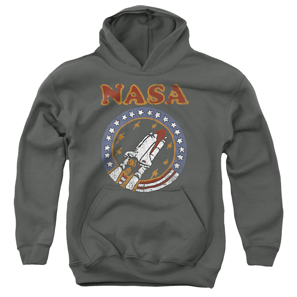 NASA112-YFTH-2 NASA Retro Shuttle Youth Hooded Sweatshirt, Charcoal - Medium