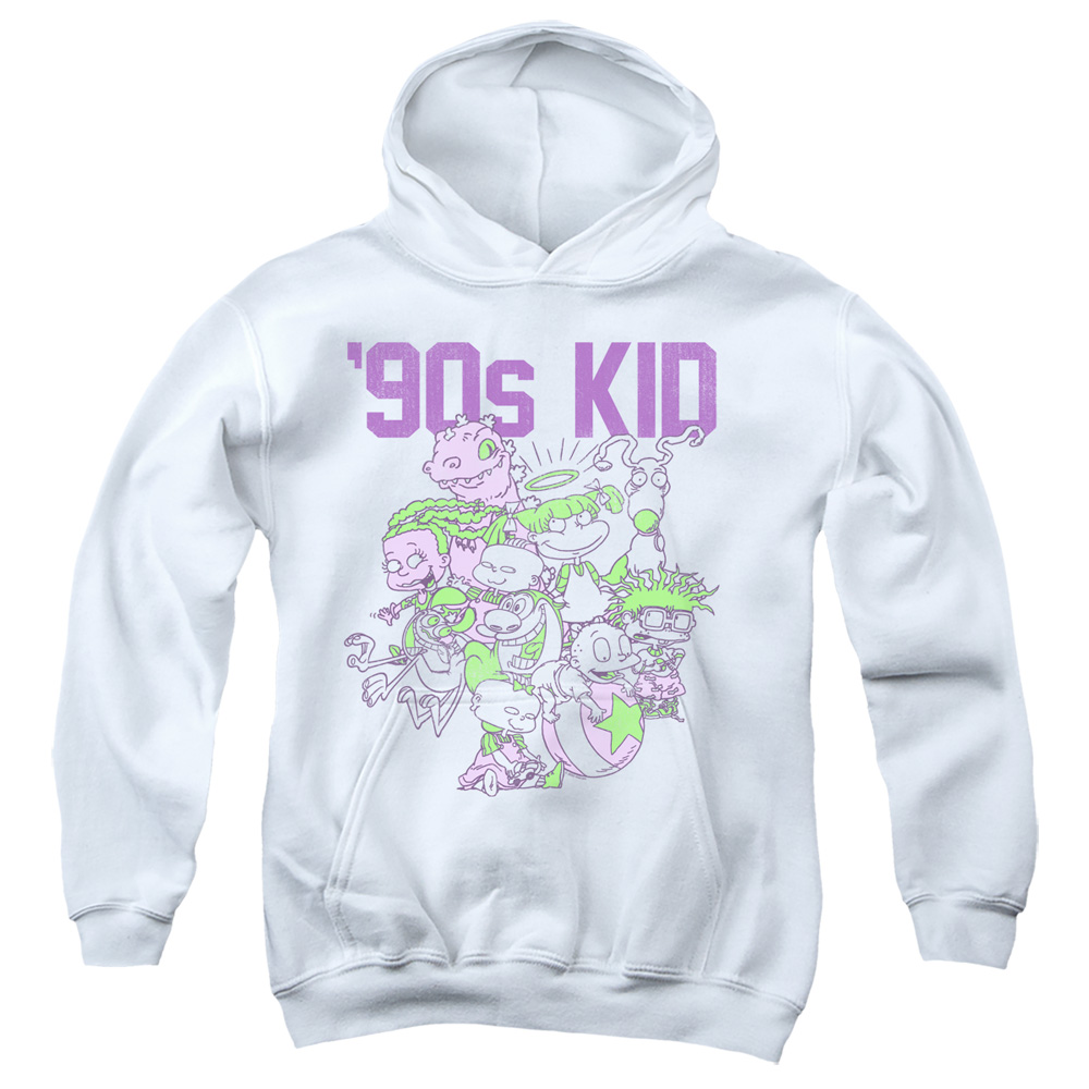 NICK588-YFTH-4 Nickelodeon 90s Kid Youth Hooded Sweatshirt, White - Extra Large