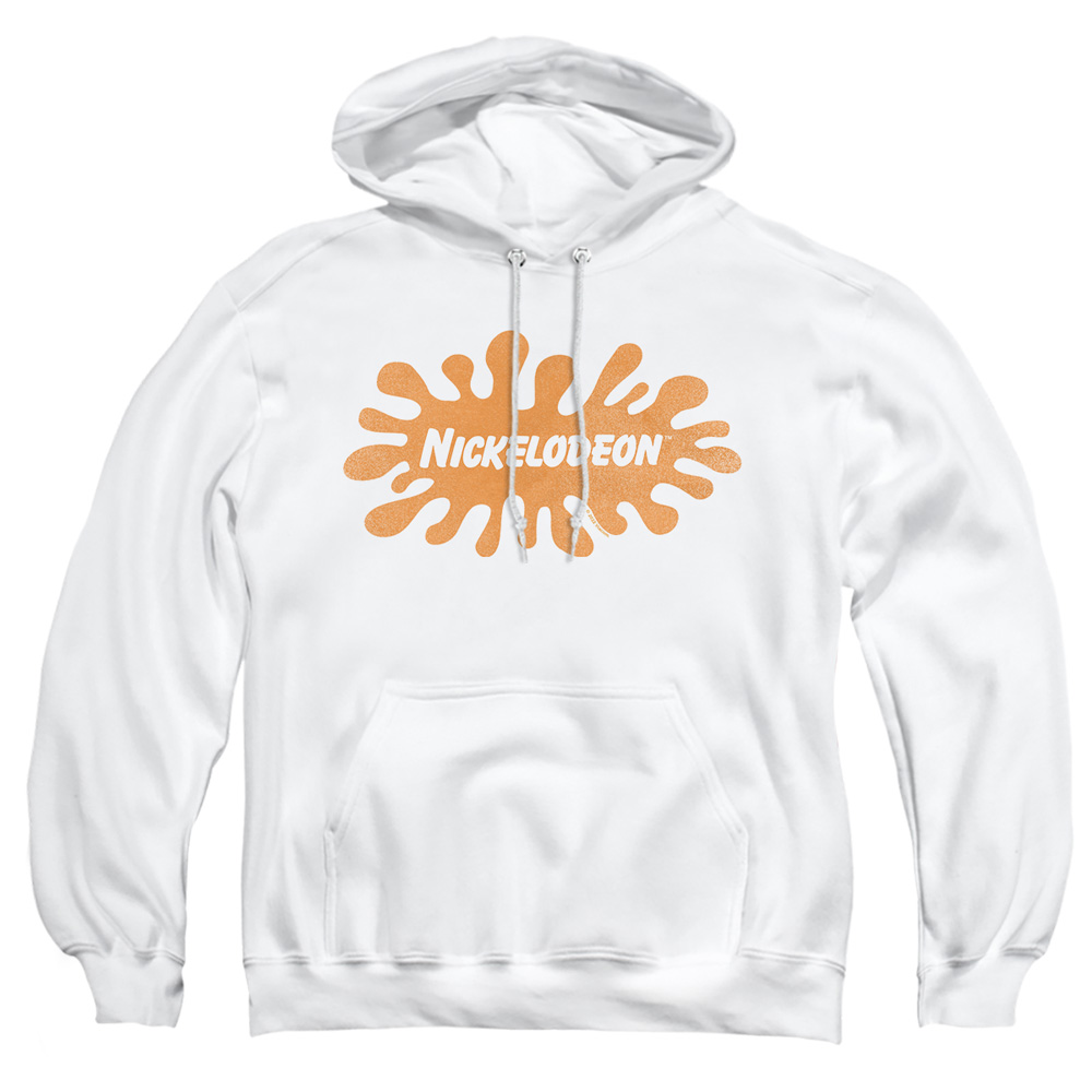 NICK694-AFTH-2 Nickelodeon Brand Nick Retro Splat Logo Adult Pullover Hoodie, White - Medium