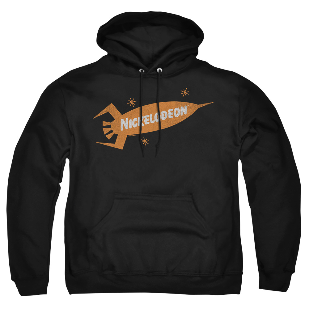 NICK697-AFTH-1 Nickelodeon Brand Nick Retro Rocket Logo Adult Pullover Hoodie, Black - Small