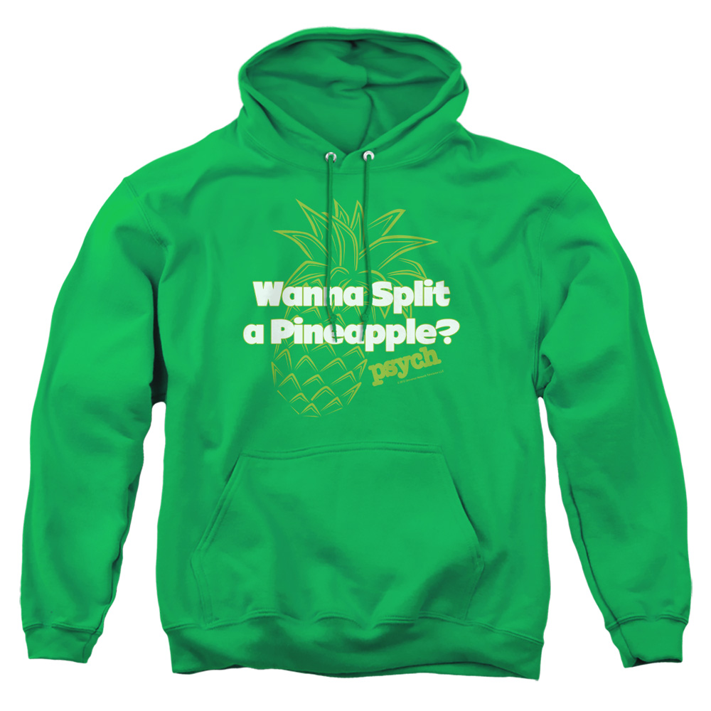 NBC695-AFTH-2 Psych Pineapple Split Adult Pullover Hoodie, Kelly Green - Medium