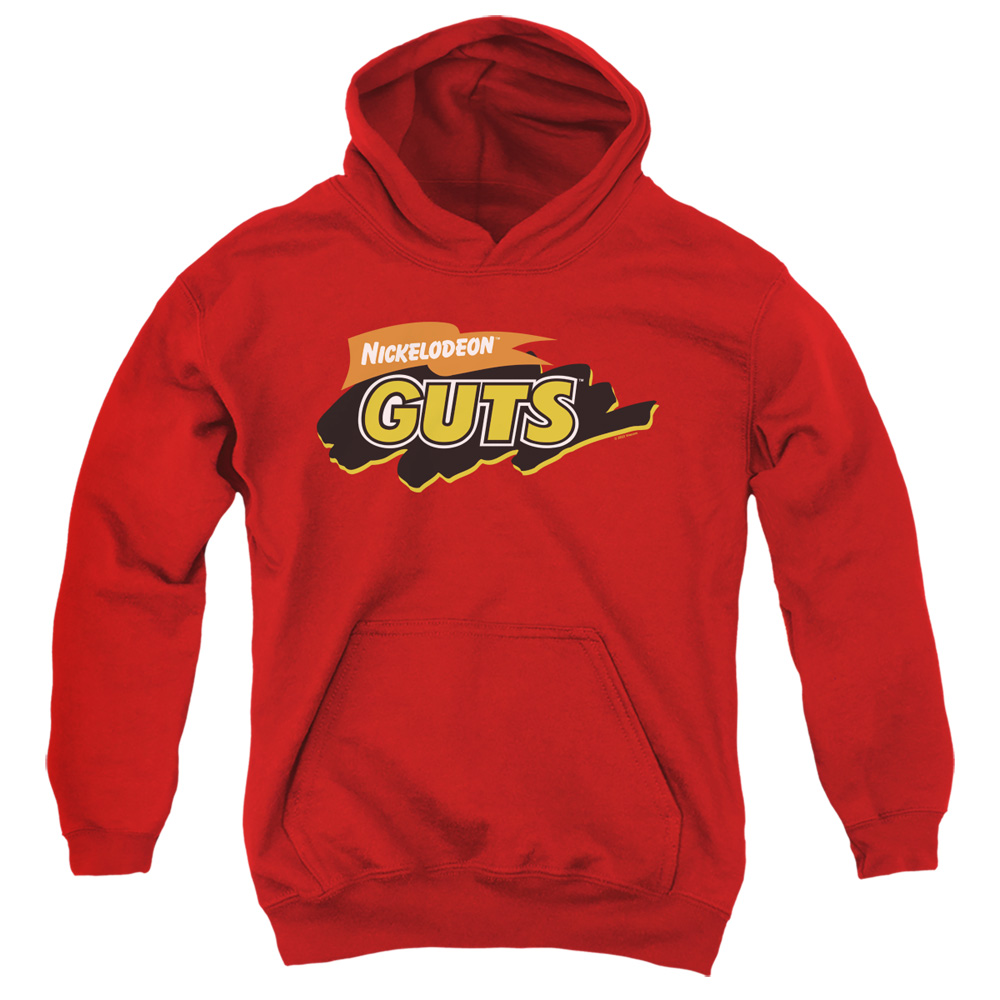 NICK1051-YFTH-2 Nickelodeon Brand Guts Logo Youth Hooded Sweatshirt, Red - Medium
