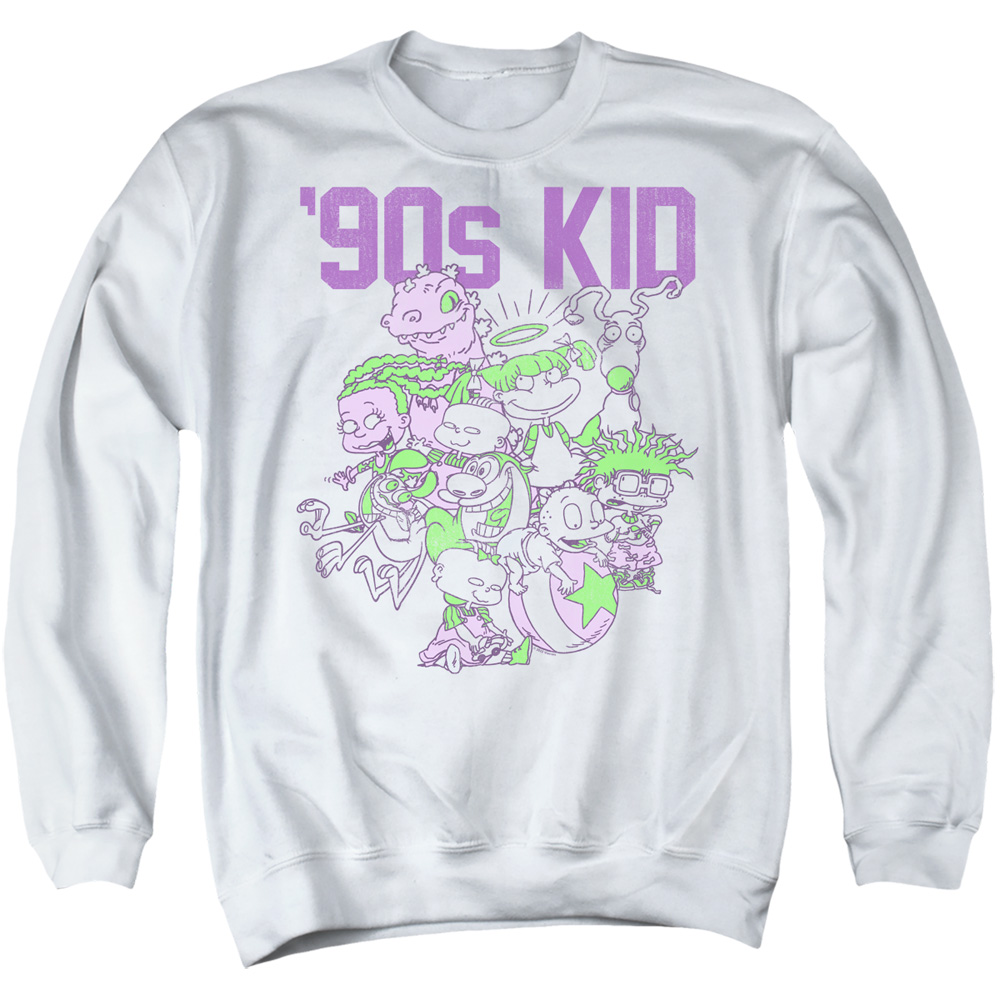 NICK588-AS-1 Nickelodeon 90s Kid Adult Crewneck Sweatshirt, White - Small