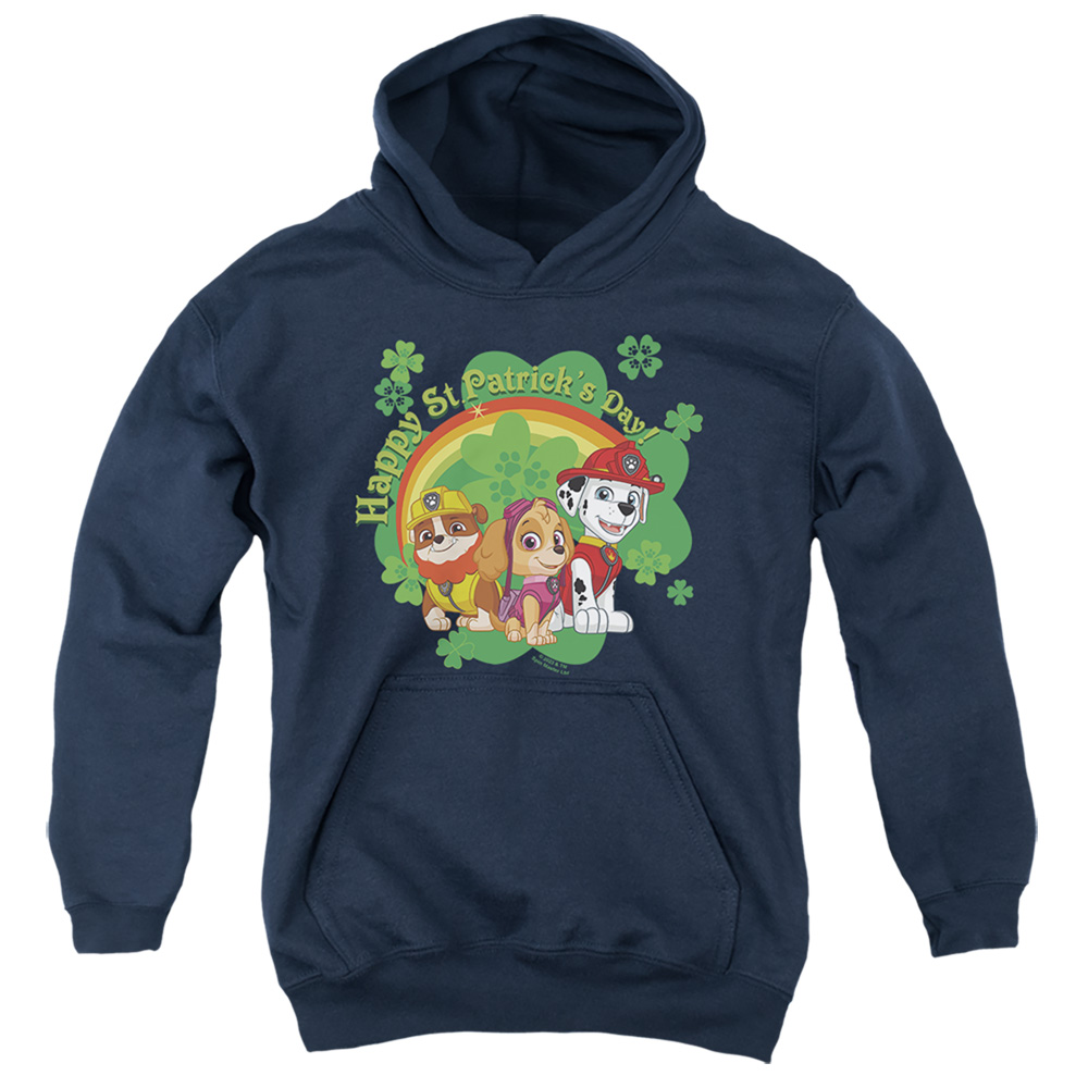 NICK10266SPD-YFTH-3 Paw Patrol St. Patricks Day Team Youth Hooded Sweatshirt, Navy - Large
