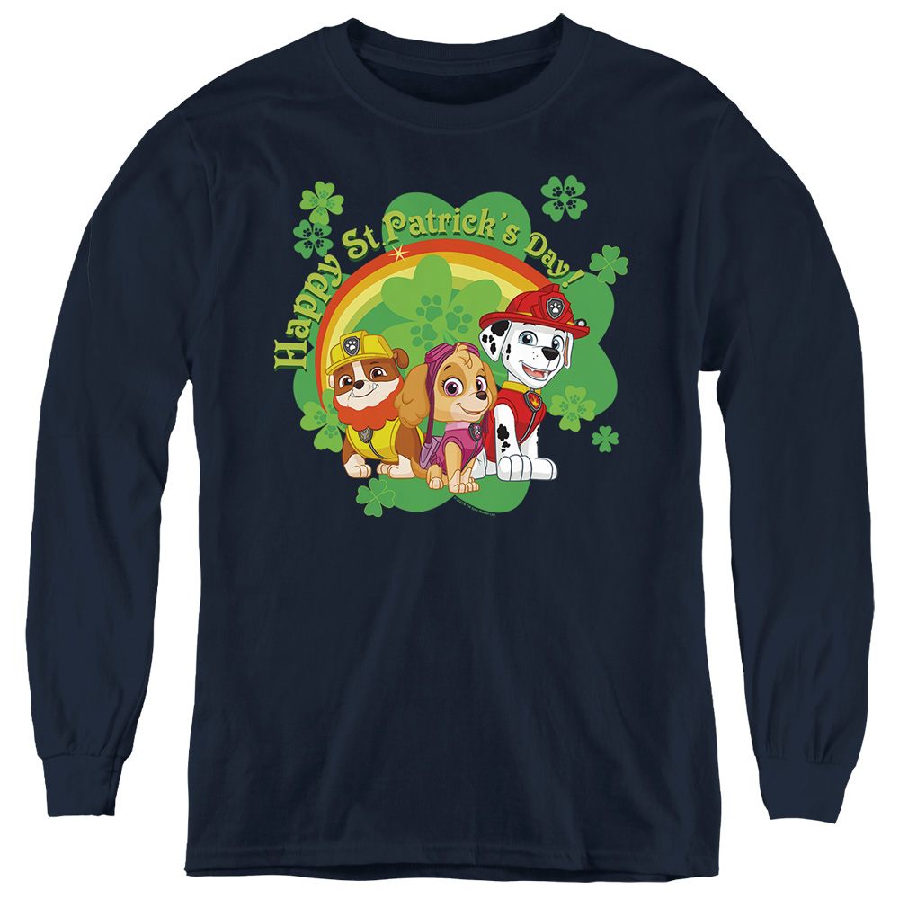 NICK10266SPD-YL-3 Paw Patrol St. Patricks Day Team Long Sleeve Youth T-Shirt, Navy - Large
