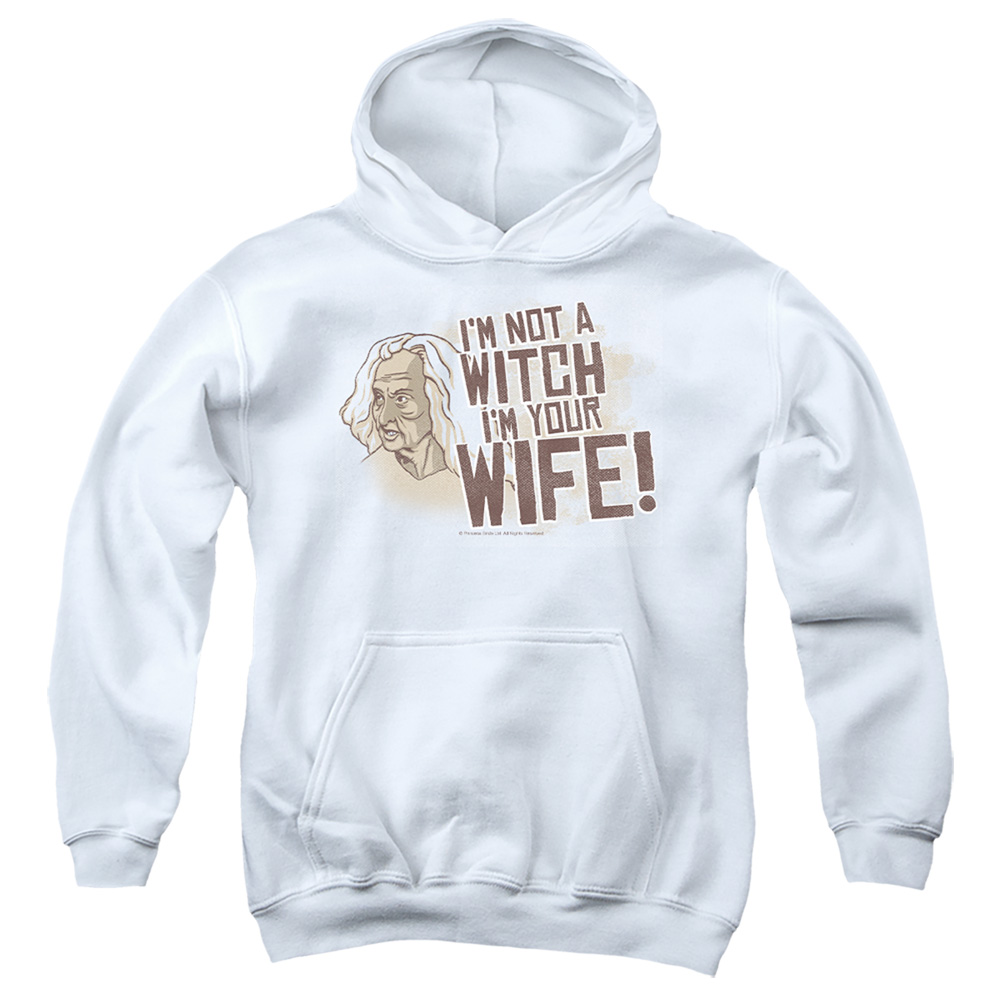 PB115B-YFTH-3 PB & Not A Witch Youth Hooded Sweatshirt, White - Large
