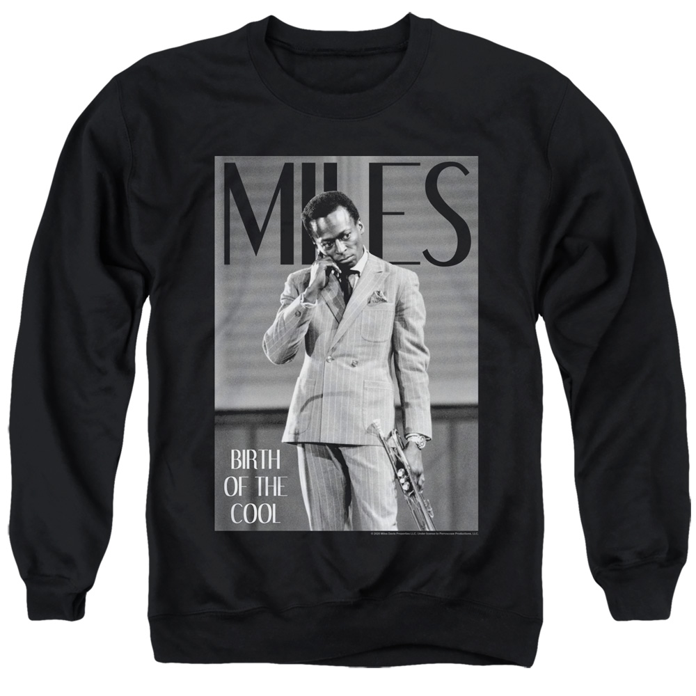 PERRY322-AS-2 Miles Davis Simply Cool Adult Crewneck Sweatshirt, Black - Medium