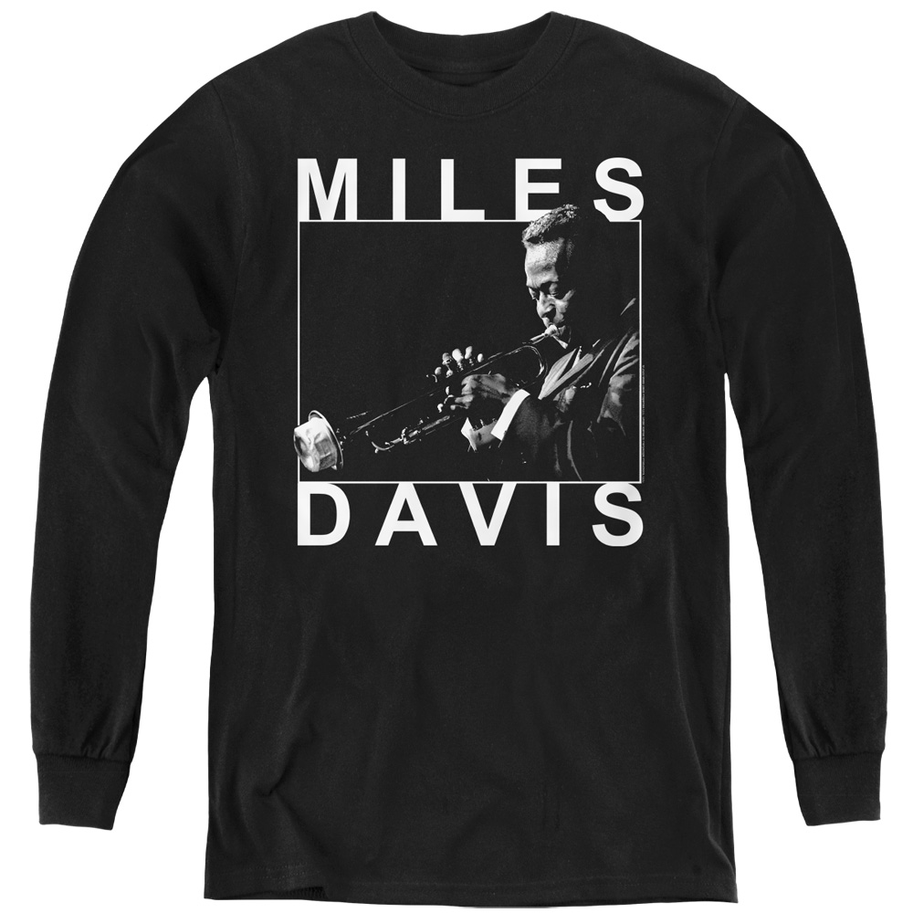 PERRY320-YL-2 Miles Davis Monochrome Long Sleeve Youth T-Shirt, Black - Medium