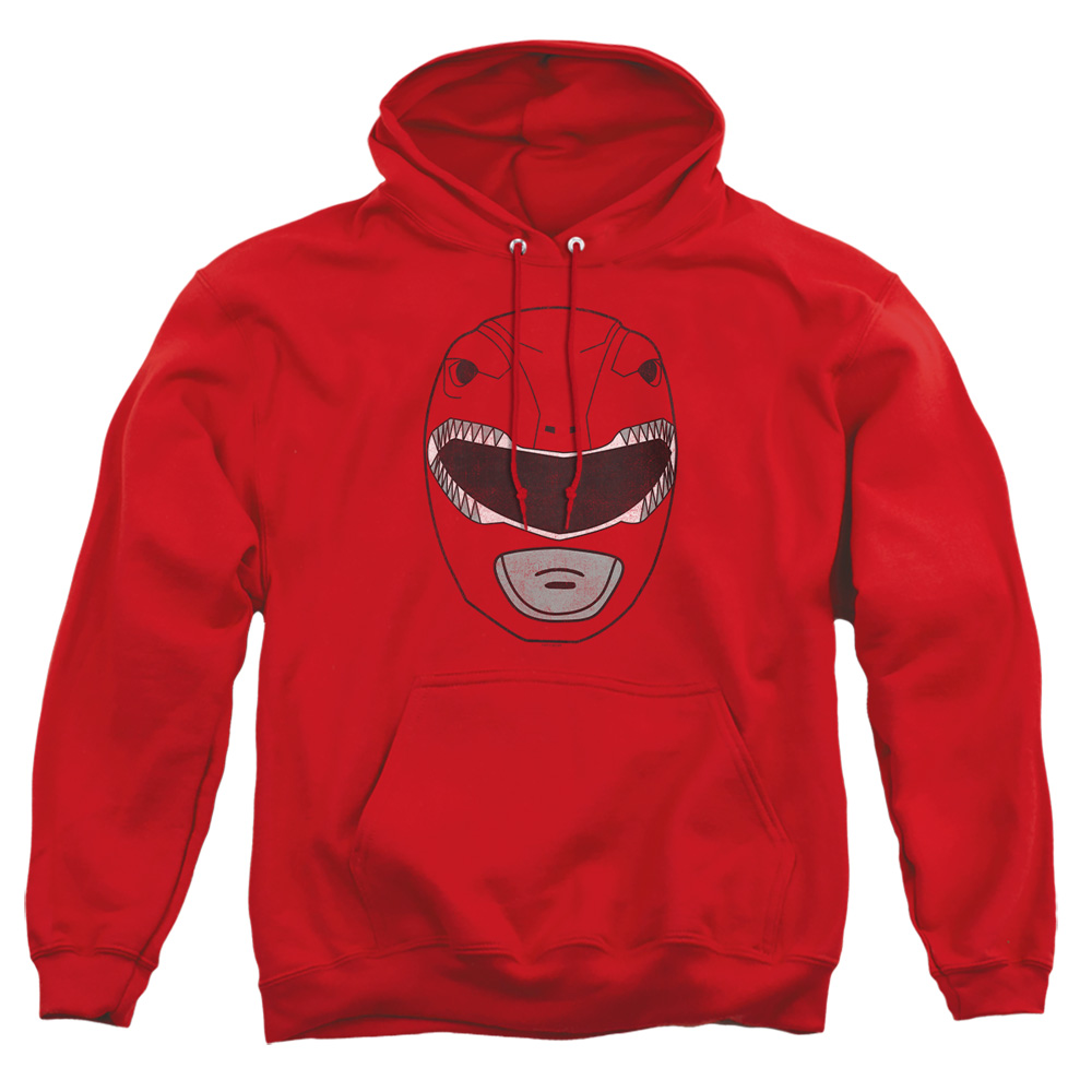 PWR140-AFTH-2 Power Rangers Red Ranger Mask Adult Pullover Hoodie, Red - Medium