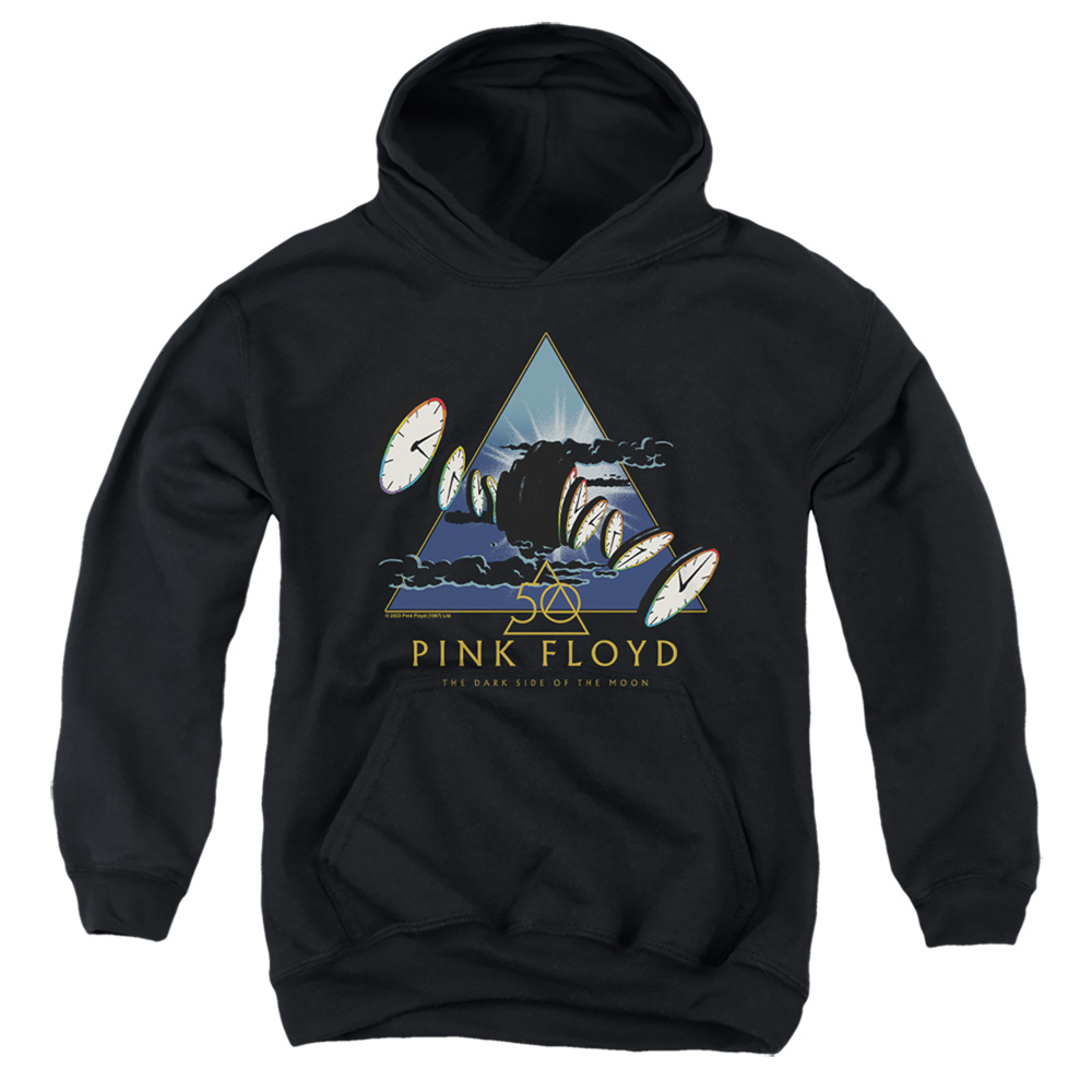 PERRY10099-YFTH-2 Pink Floyd Clocks Youth Hooded Sweatshirt, Black - Medium