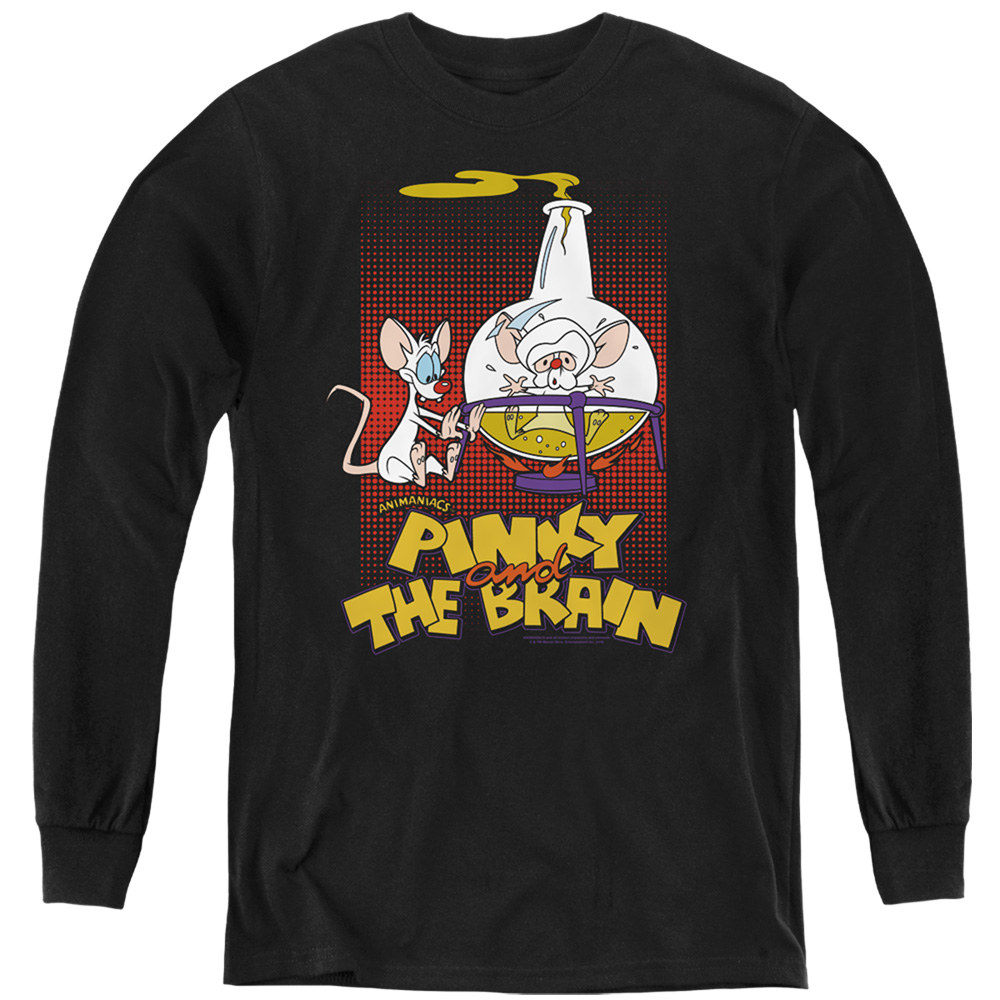 WBT917-YL-2 Pinky & The Brain Lab Flask Long Sleeve Youth T-Shirt, Black - Medium