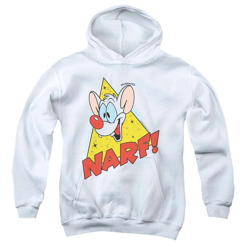WBT918-YFTH-2 Pinky & The Brain Narf Youth Hooded Sweatshirt, White - Medium