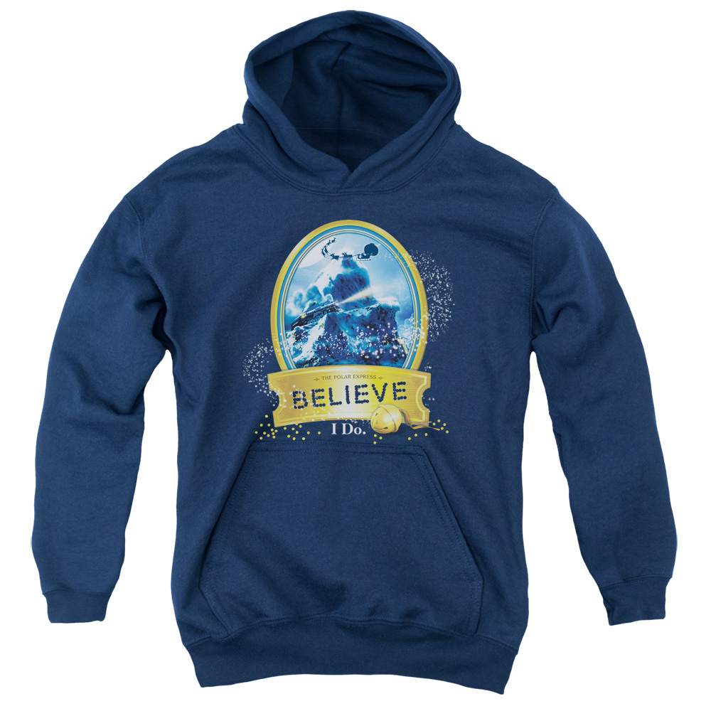 WBM373-YFTH-2 Polar Express True Believer Youth Hooded Sweatshirt, Navy - Medium