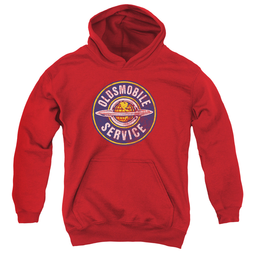 OLS101-YFTH-2 Oldsmobile Vintage Service Youth Hooded Sweatshirt, Red - Medium