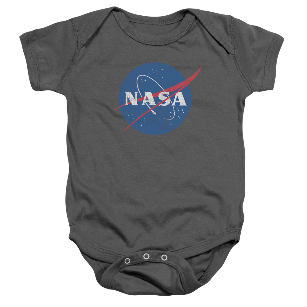 NASA101-SS-4 NASA Meatball Logo Distressed Infant Snapsuit, Charcoal - Extra Large - 24 Month