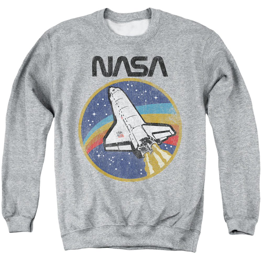 NASA109-AS-2 NASA Shuttle Adult Crewneck Sweatshirt, Athletic Heather - Medium