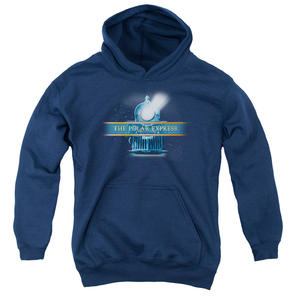WBM375-YFTH-2 Polar Express Train Logo Youth Hooded Sweatshirt, Navy - Medium