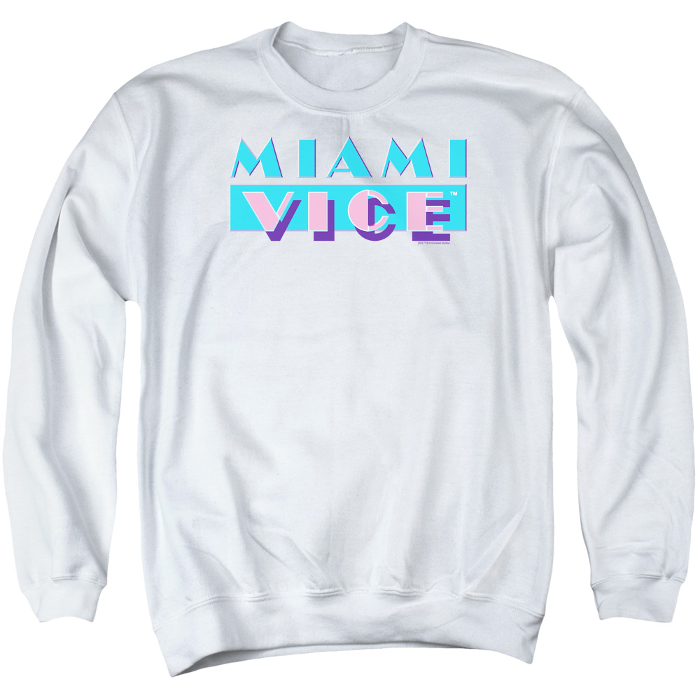NBC120-AS-2 Miami Vice Logo Adult Crewneck Sweatshirt, White - Medium