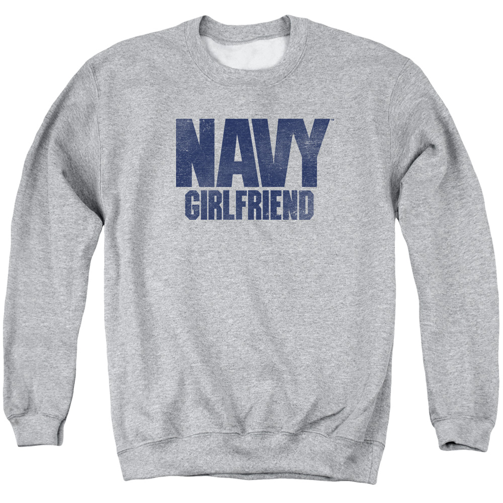 NA108-AS-2 Navy Girlfriend Adult Crewneck Sweatshirt, Athletic Heather - Medium