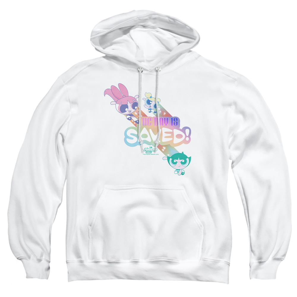 CN713-AFTH-3 Powerpuff Girls The Day Is Saved Adult Pullover Hoodie, White - Large