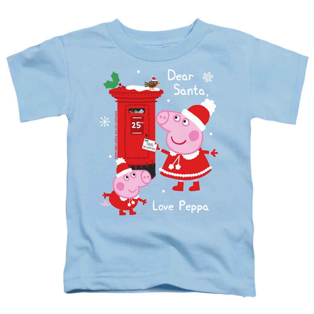 HBRO10377-TT-2 Peppa Pig & George Pig Christmas Letter To Santa Toddler Short Sleeve T-Shirt, Light Blue - Medium 3T