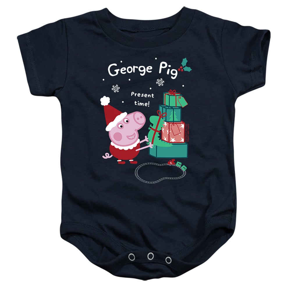 HBRO10380-SS-1 Peppa Pig Christmas Present Time with George Pig Infant Snapsuit, Navy - Small - 6 Month