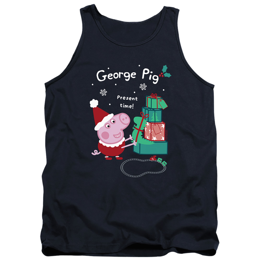 HBRO10380-TK-1 Peppa Pig Christmas Present Time with George Pig Adult Tank Top, Navy - Small