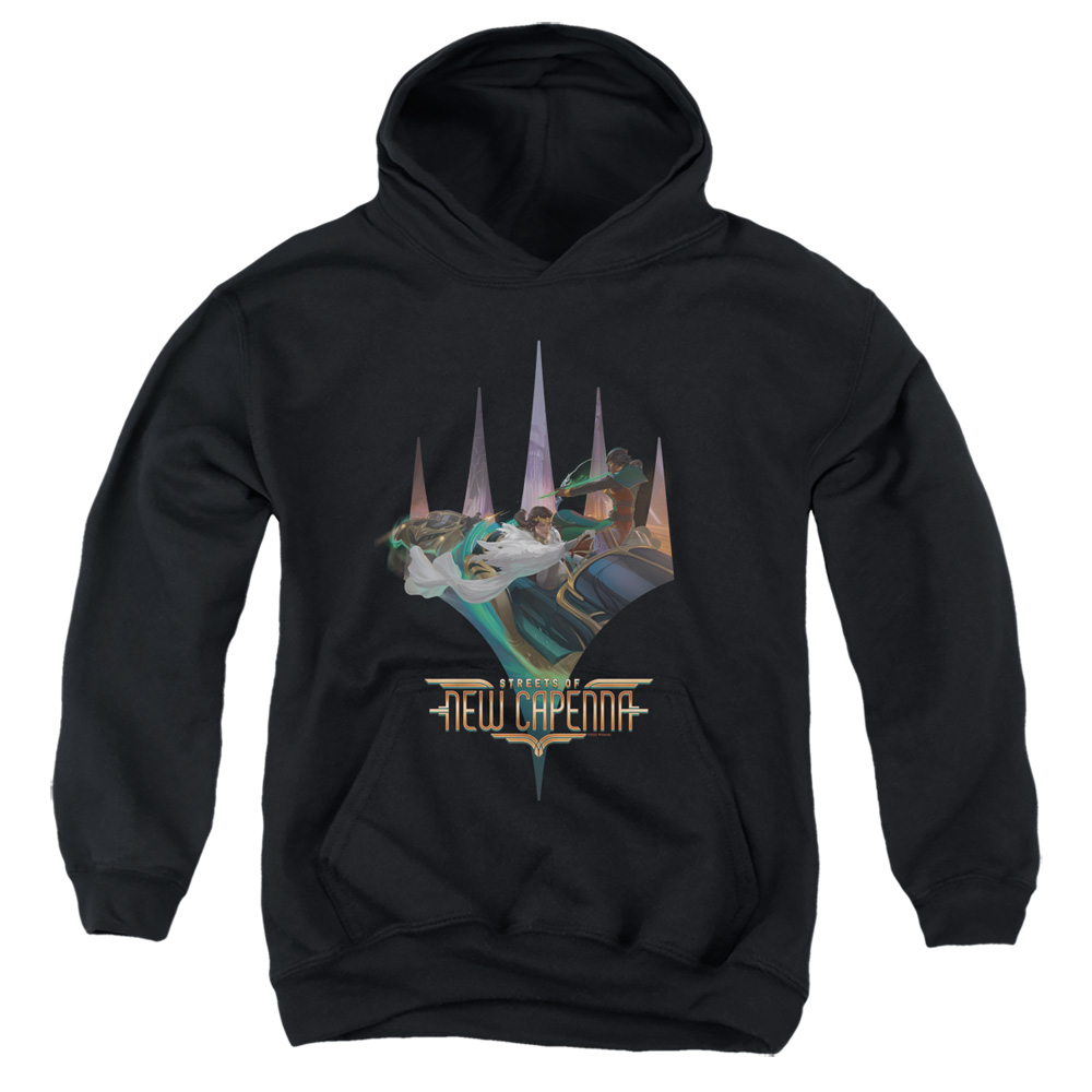 HBRO1189-YFTH-3 Magic The Gathering Planeswalker Logo Youth Hooded Sweatshirt, Black - Large