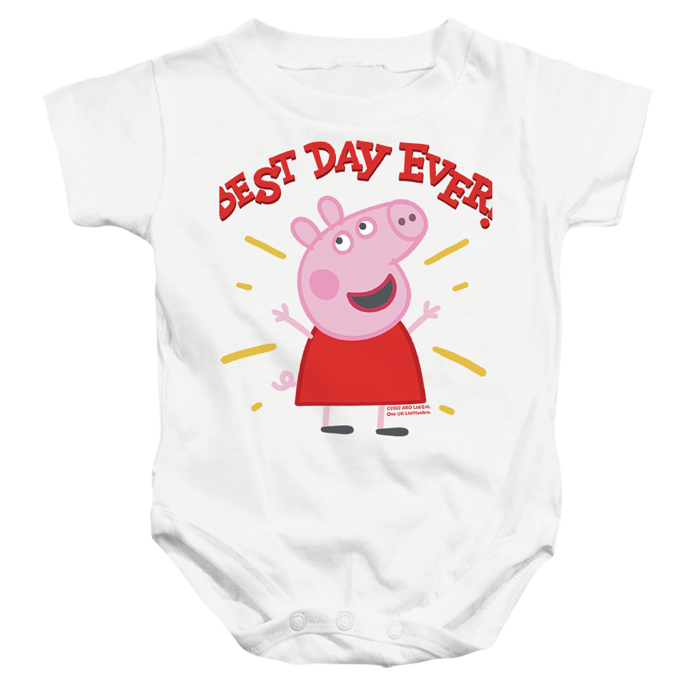 HBRO1268-SS-2 Peppa Pig Best Day Ever Infant Snapsuit, White - Medium - 12 Month