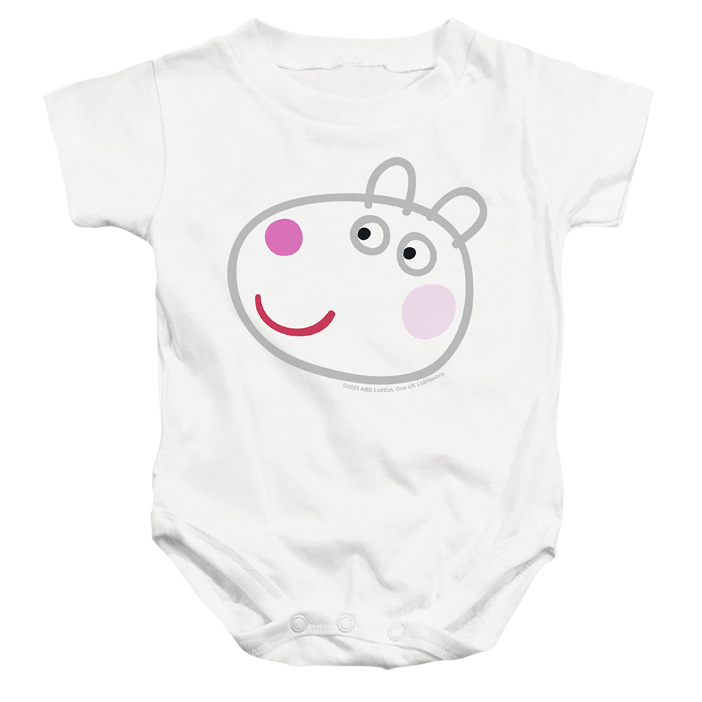HBRO1447-SS-2 Peppa Pig White Out Suzy Sheep Face Infant Snapsuit, White - Medium - 12 Month